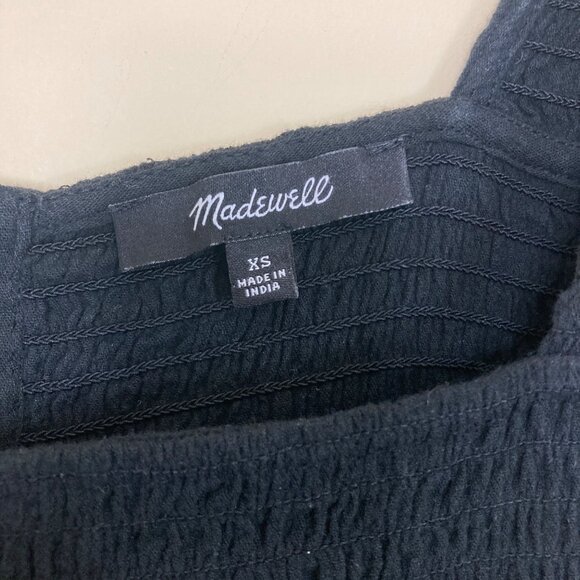 Madewell Top Womens XS Eyelet-Sleeve Lucie Smocked Peplum Black NE241 - Picture 2 of 9